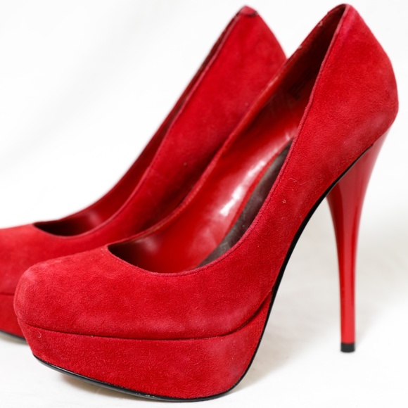 Chic Red Suede Platform Baker's Stiletto Heels - Picture 4 of 4
